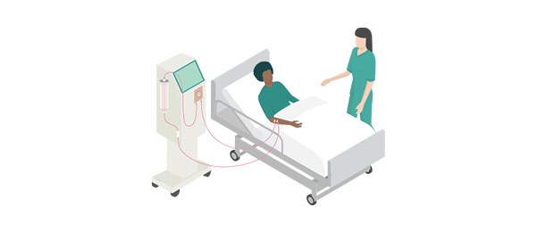 Patient erhält eine Hämodialyse (HD) im Zentrum - Dialysesysteme